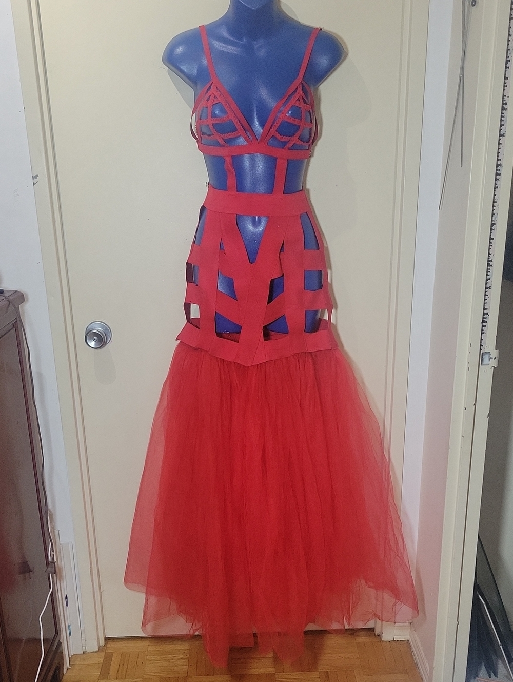 Adore Red Strappy Cutout Tulle Gown